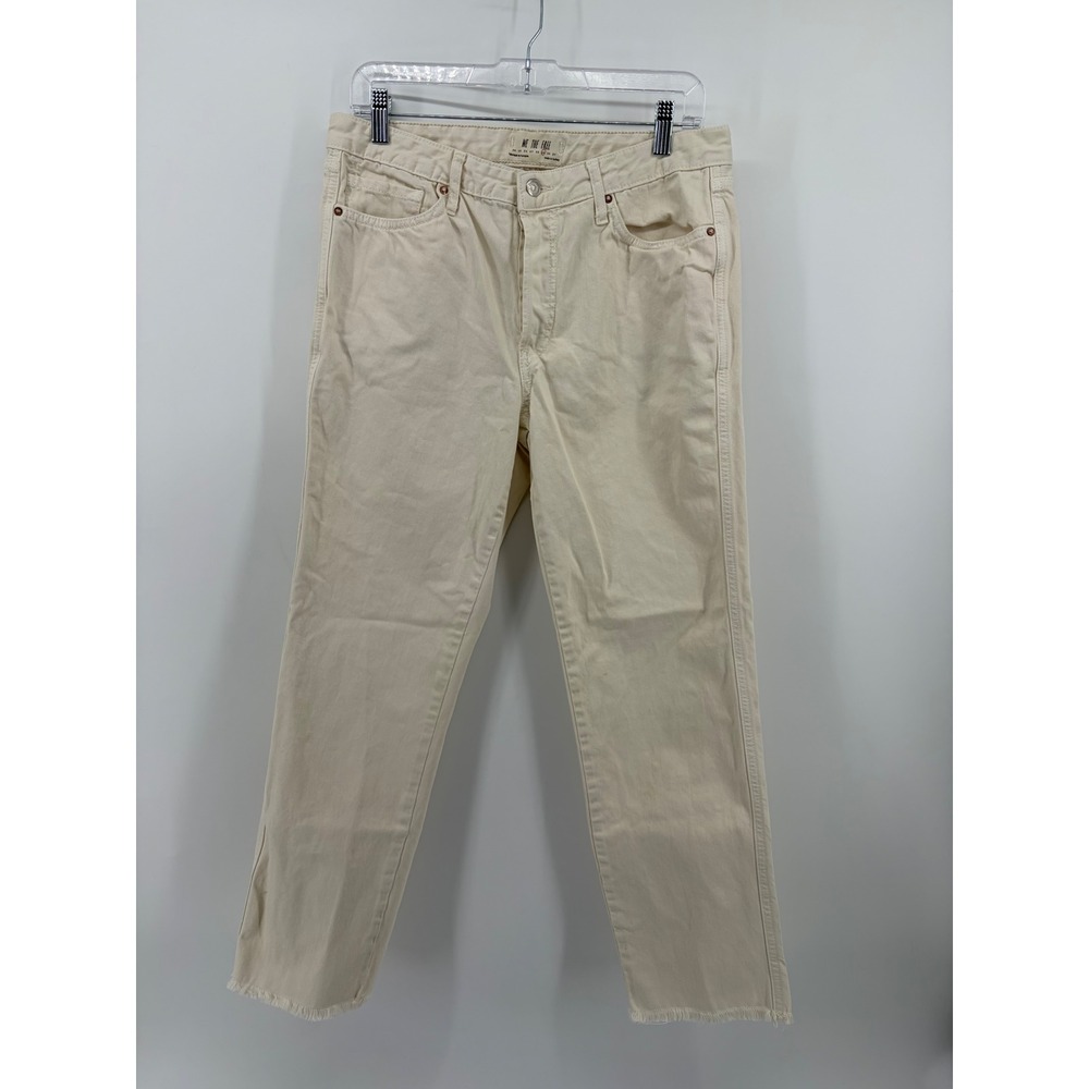 We The Free Womens 29 Cream Straight Leg Jeans Button Fly Raw Hem High Rise